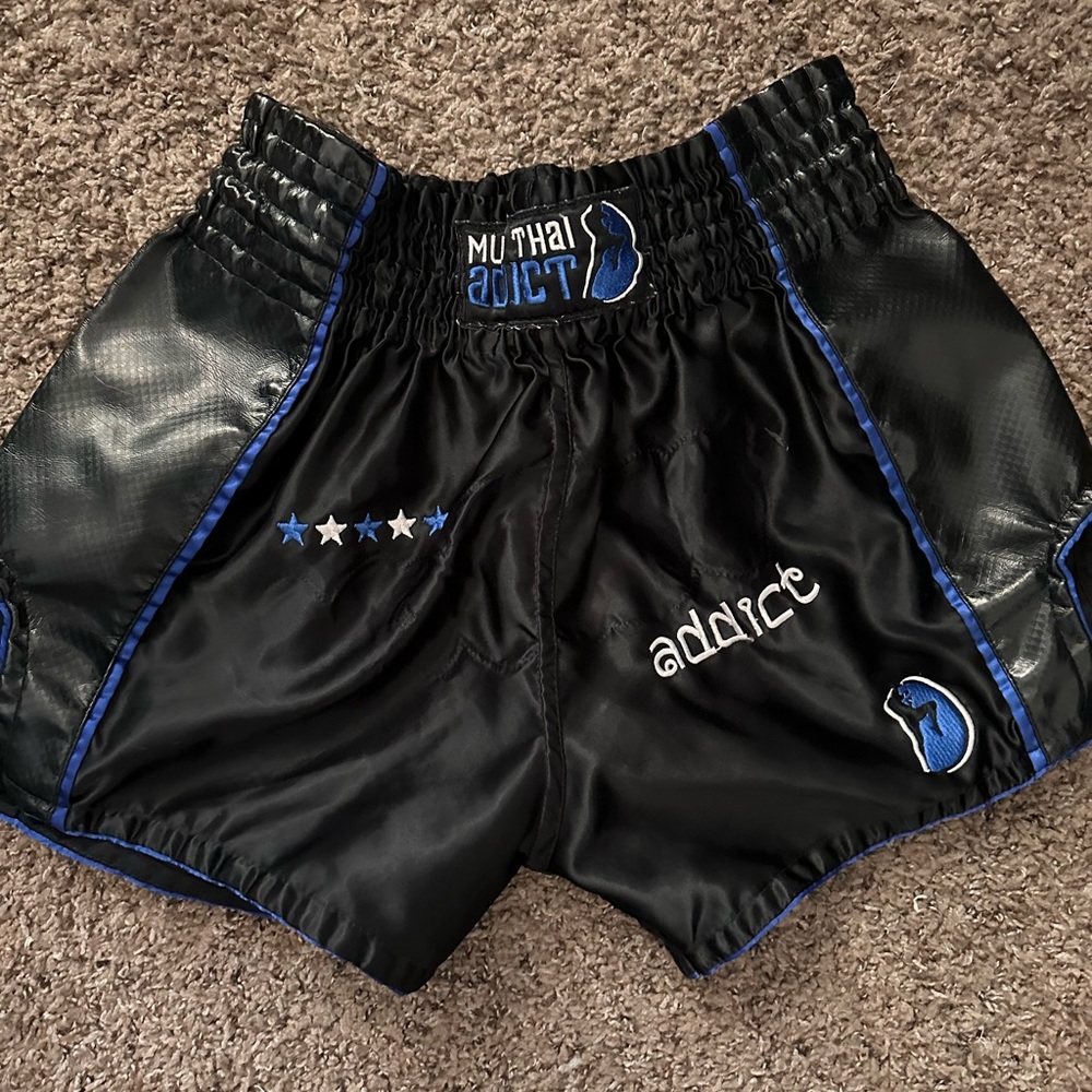 Muay Thai Addict Black and Blue Carbon Fiber Muay Thai Shorts REMIX Edition